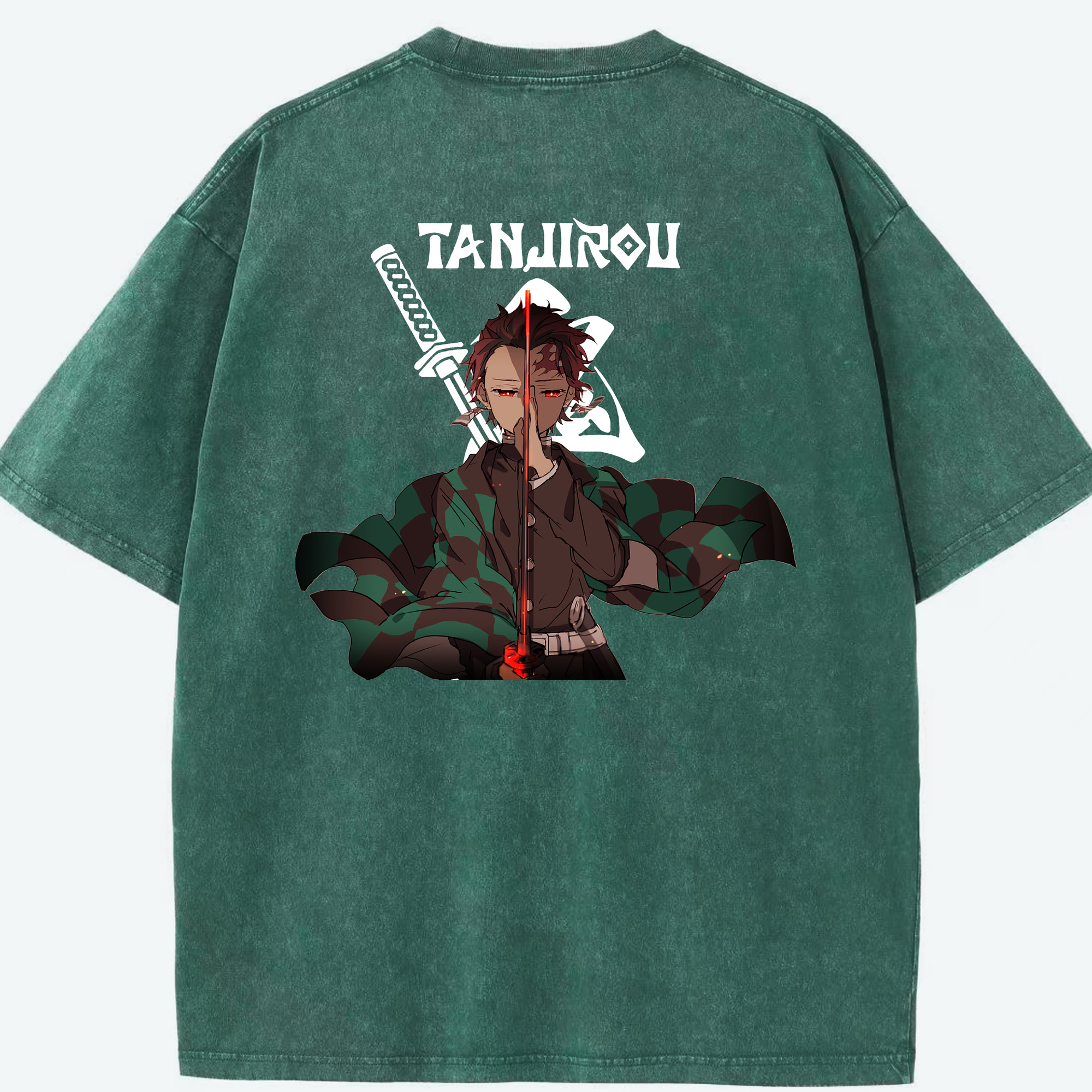 （画像用） 鬼滅の刃 竈門 炭治郎／かまど たんじろう Kamado Tanjirou 綿100% ヴィンテージ風 半袖Tシャツ（背面プリント）